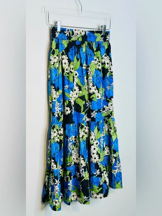 Elizabeth James The Label Surrey Blue Green Midi Skirt in Night Bloom - Picture 7 of 13